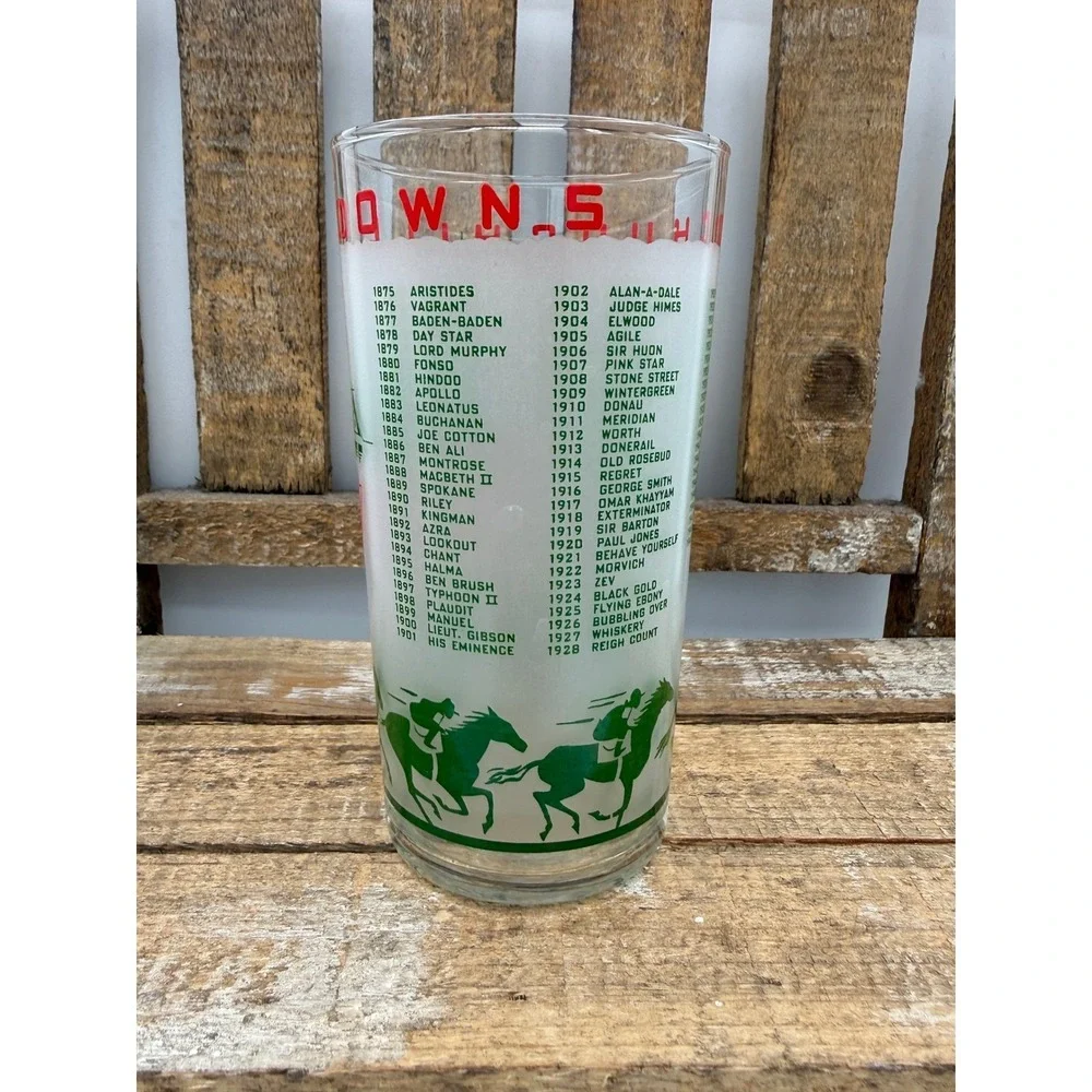 Kentucky Derby Souvenir Glasses Set of 3 1971 Green Red Frosted Excellent 12oz